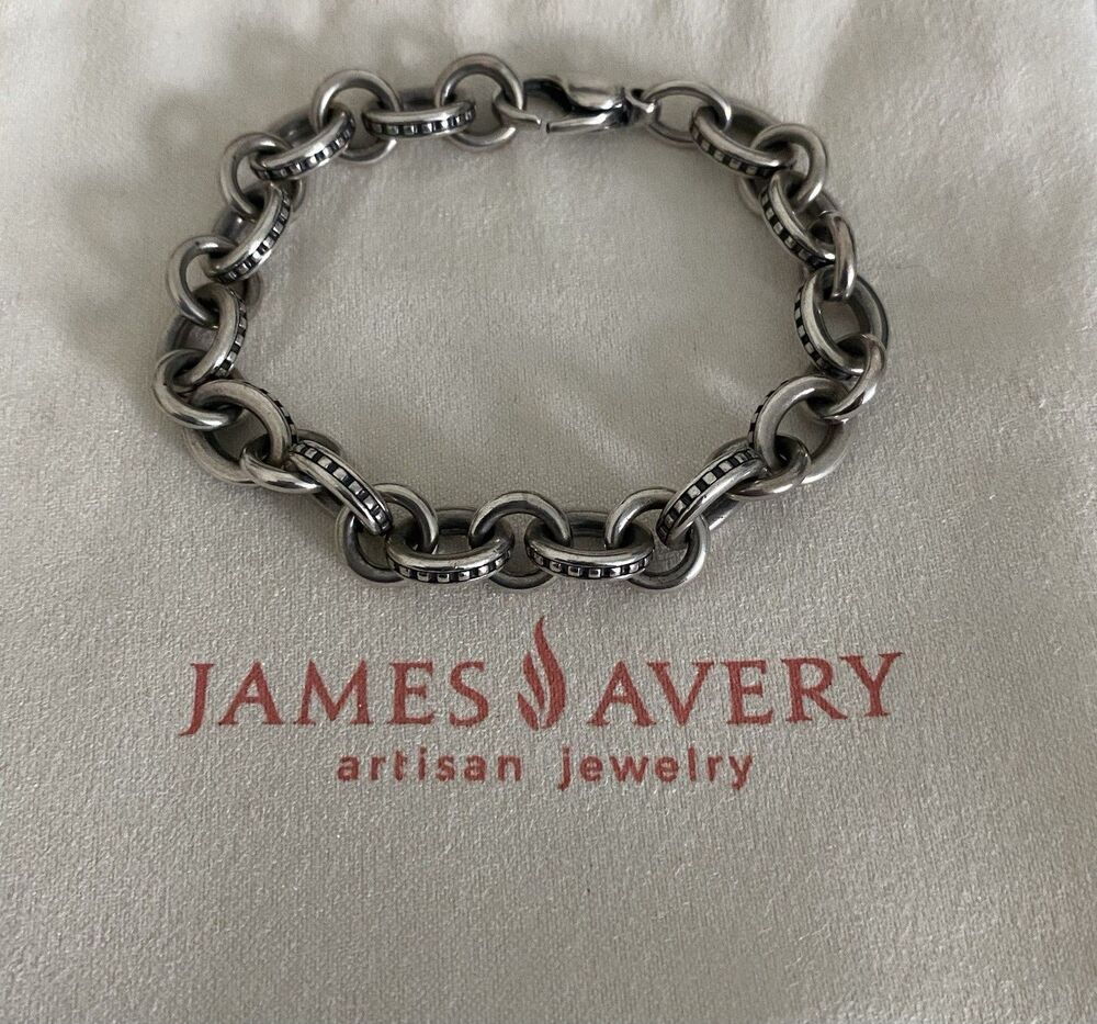 James Avery Retired Heavy Beaded Cable Charm Bracelet 7”